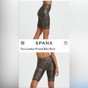SPANX Faux Leather Leopard Animal Printed Biker Shorts High Waisted M
